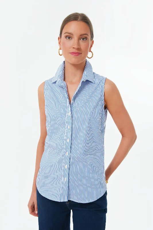 Blue and White Stripe Sleeveless Shirt