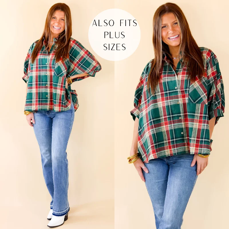 Suburban Lifestyle Plaid Poncho Top in Green