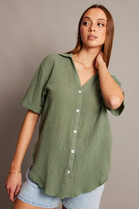 Green Relaxed Shirt Short Sleeve