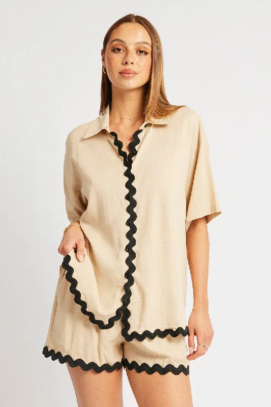 Beige Relaxed Shirt Short Sleeve Ric Rac