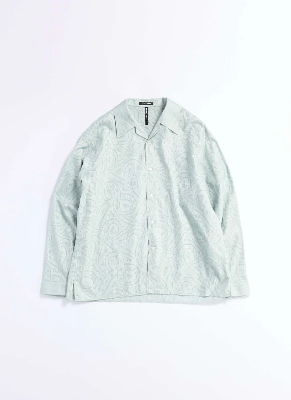 Dyed Cotton Leno Open Collar Long Sleeve Shirt