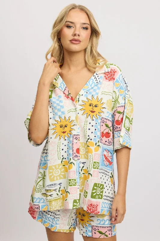 Multi Abstract Relaxed Shirt Short Sleeve