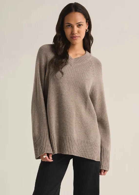 Boulevard V-Neck Sweater - Heather Taupe