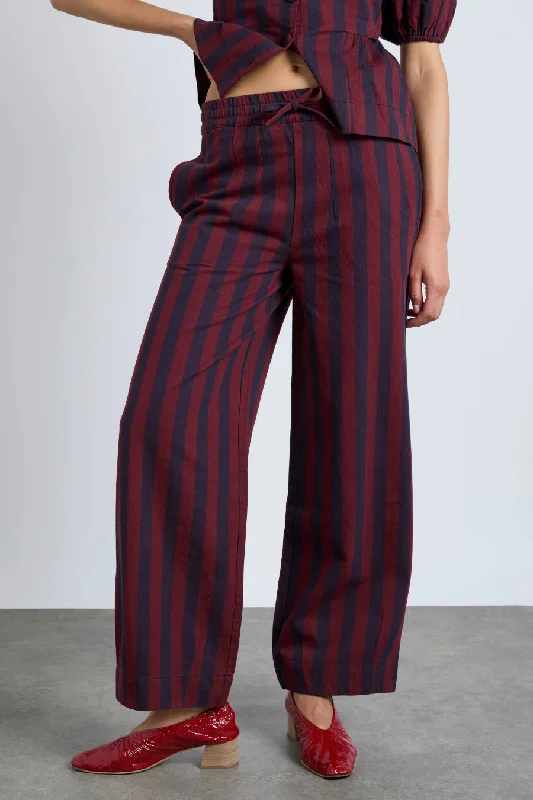 rafe trousers- navy and burgundy stripe