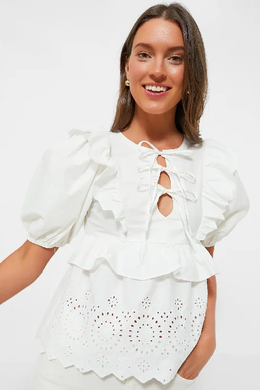 Exclusive White Ruffle Eyelet Top