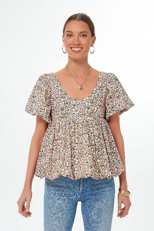 Floral Puff Sleeve Smocked Scoop Neck Virginia Blouse