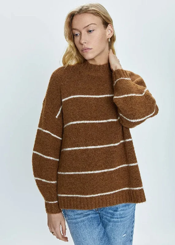 Carlen Mock Neck Sweater - Caramel White Stripe