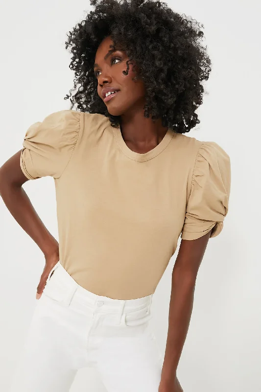 Tan Vesty Puff Sleeve Crewneck