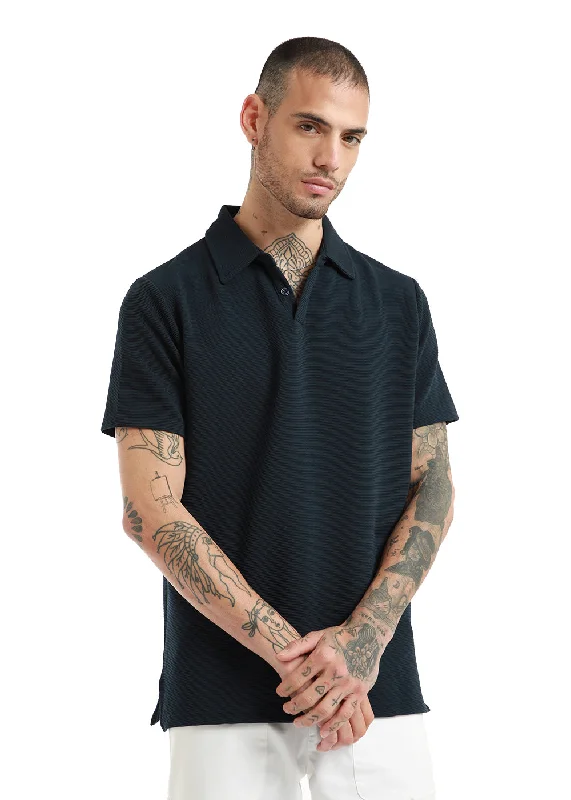 Dark Blue Textured Polo T-shirt