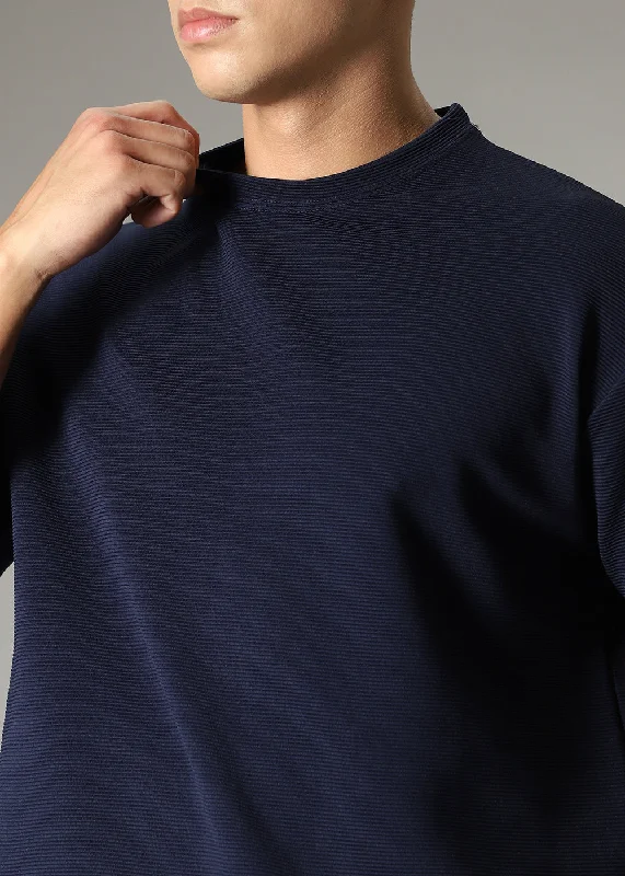 Oversized Navy Blue Textured T-shirt