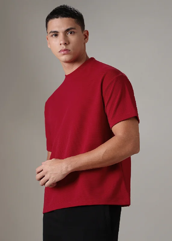 Oversized Red Textured T-shirt