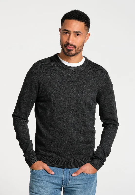 Pull Essentials homme gris anthracite col rond en coton