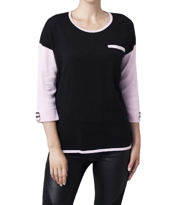 2-Tone Sweater In Blac/pink