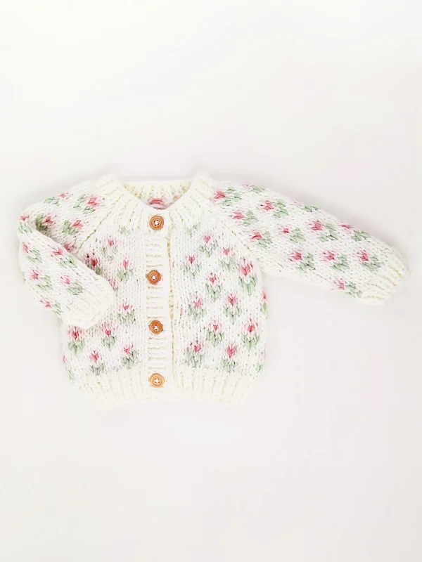 Bitty Blooms Cardigan Knit Sweater, Blush