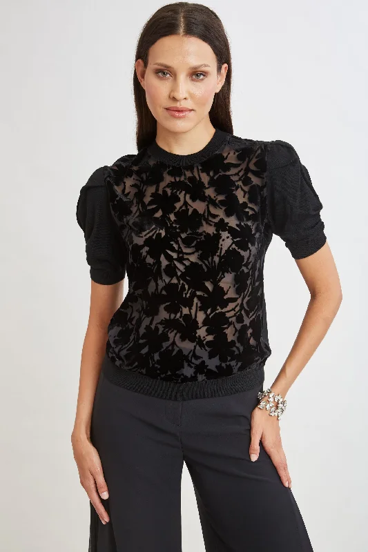 Burnout Velvet Short Sleeve Sweater