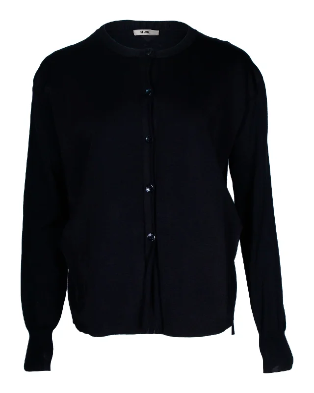 Celine Buttoned Cardigan in Black Wool