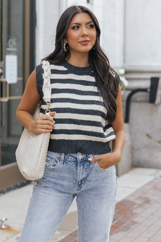 Charcoal Striped Sleeveless Sweater - FINAL SALE