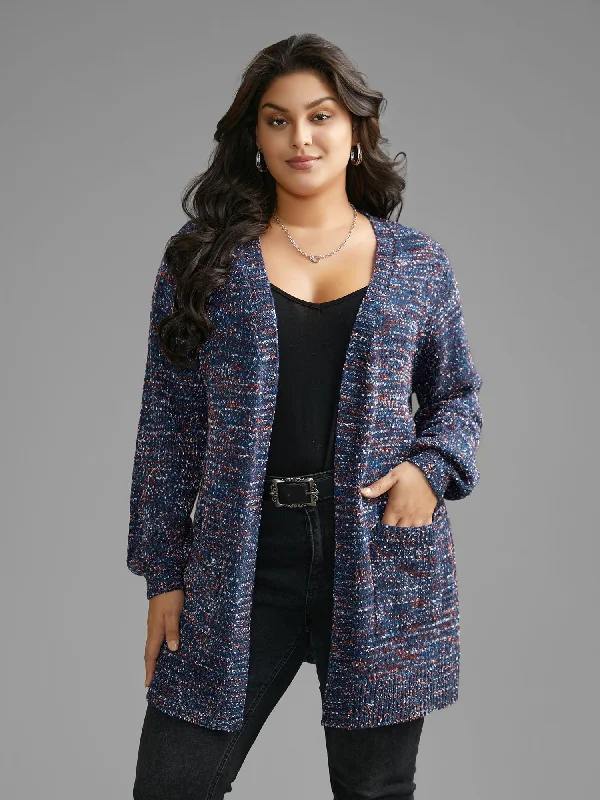 Contrast Heather Texture Patch Pocket Cardigan