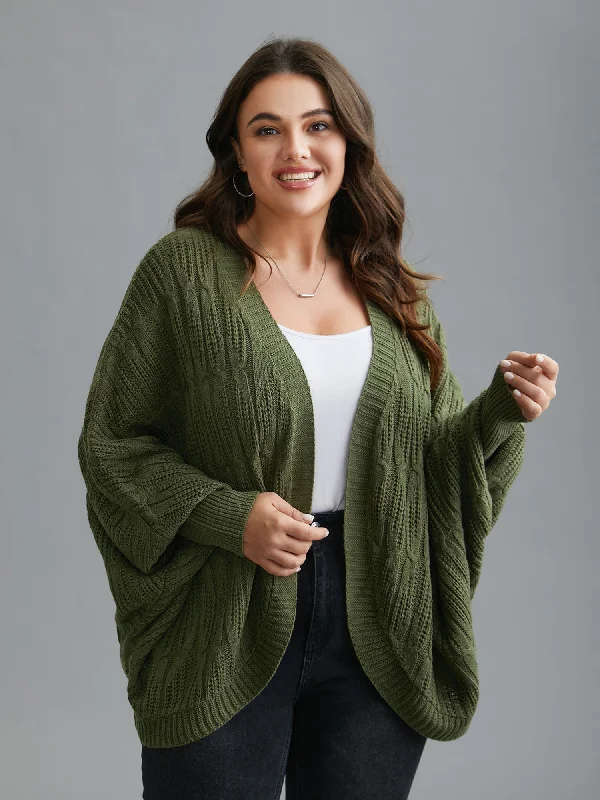 Curved Open-Front Dolman Sleeve Knit Cardigan