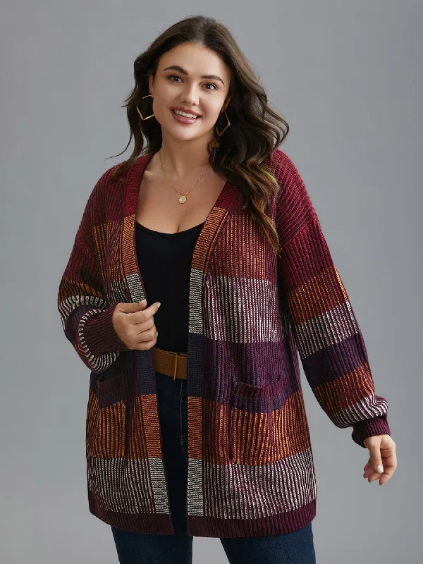 Front-Open Color Block Knit Cardigan