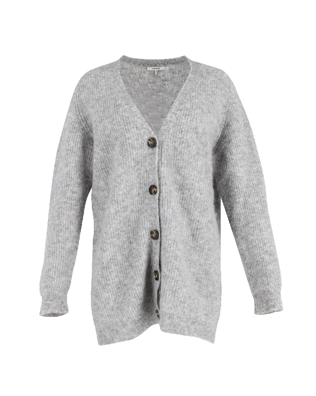 Ganni Long Sleeve Cardigan in Grey Mohair