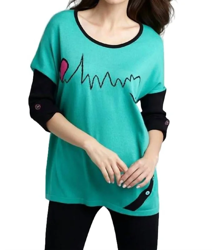 Heartbeat Graphic Sweater In Teal/black