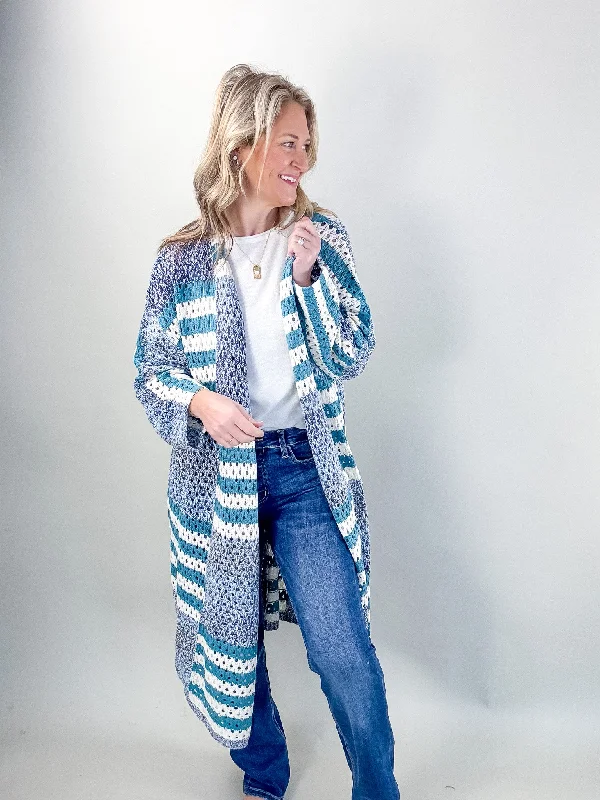 Bella Blue Striped Long Cardigan