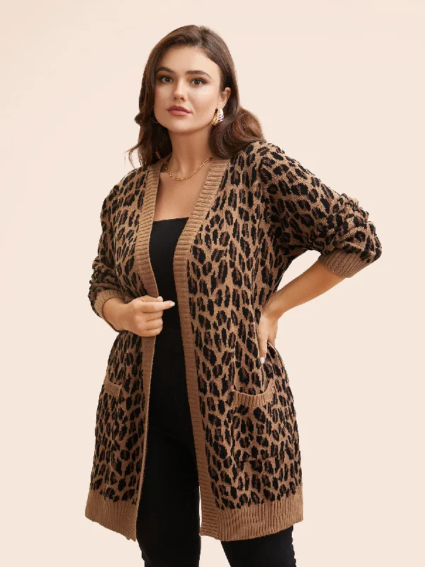 Leopard Print Patched Pocket Cardigan