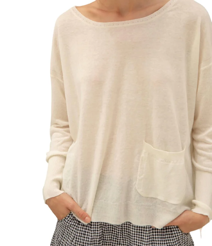 Lightweight Linen Blend Pocket Sweater In Cream