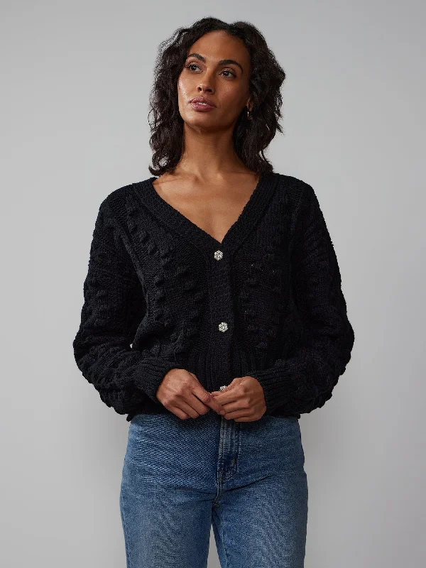 Pearl Button Cable Knit Cardigan