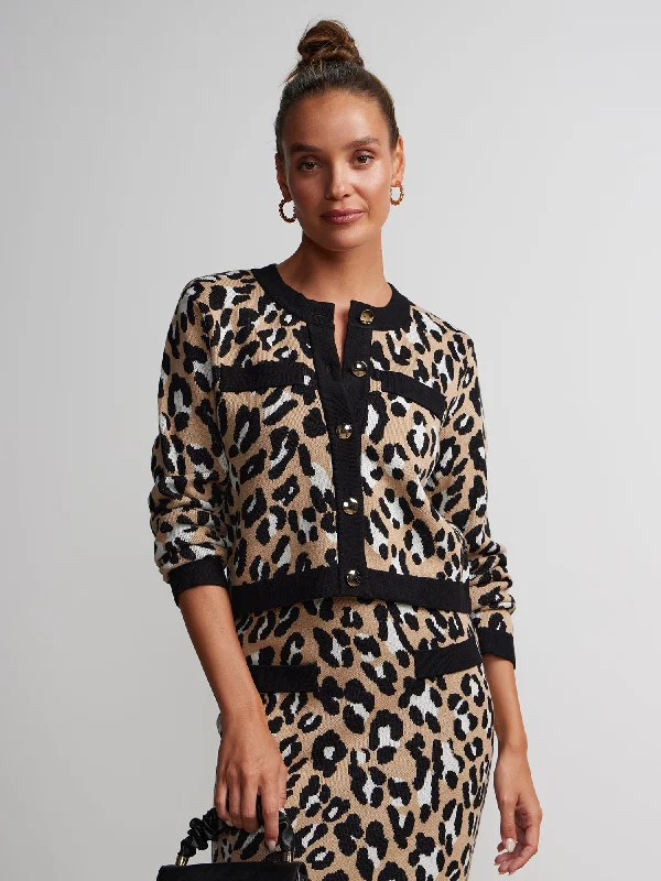 Long Sleeve Contrast Leopard Print Cardigan