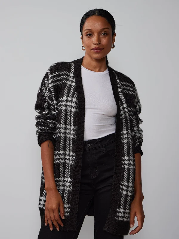 Long Sleeve Open Front Plaid Cardigan