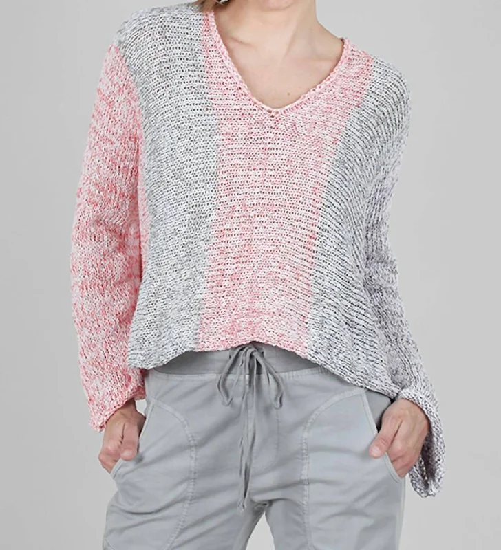 Mixed Knits Vee Pullover In Gray/red/limon Mix