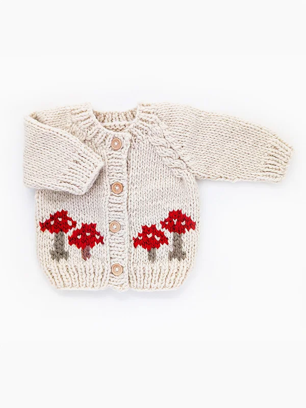 Mushroom Cardigan Knit Sweater, Natural