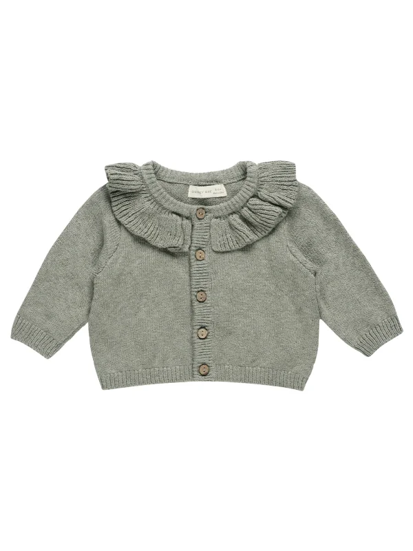 Organic Ruffle Collar Cardigan, Basil