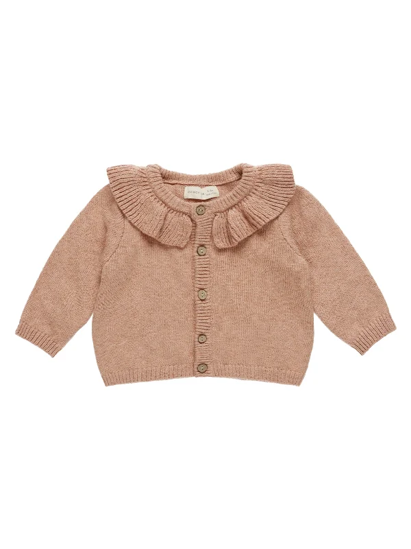 Organic Ruffle Collar Cardigan, Rose