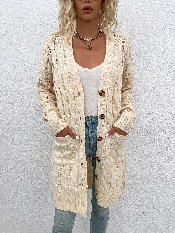 Long Sleeves Cable Knit Button Down Cardigan