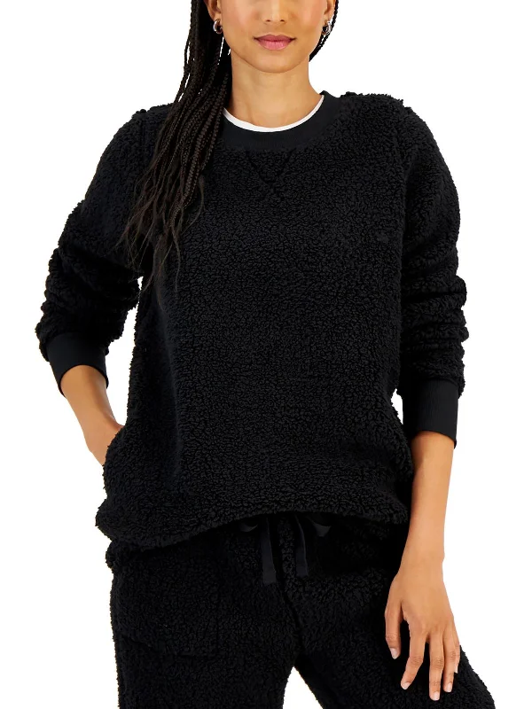 Petites Womens Sherpa Pullover Tunic Top