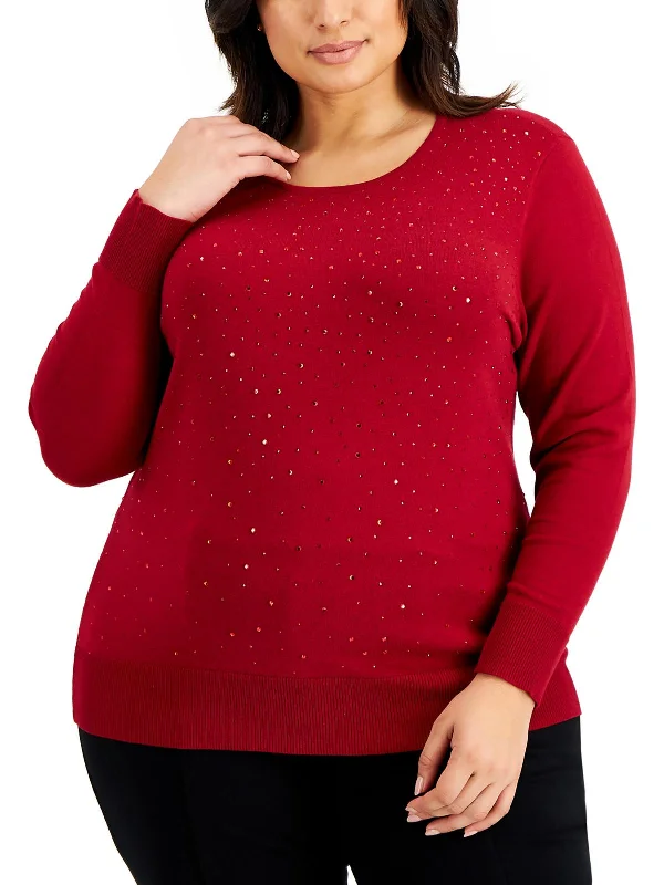 Plus Womens Embellished Knit Pullover Sweater