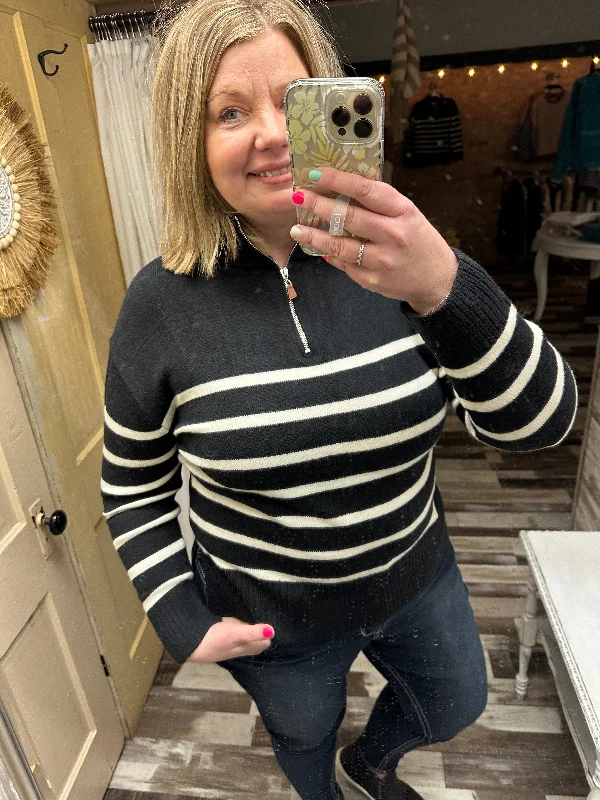 Quarter Zip Up Stripe Pullover