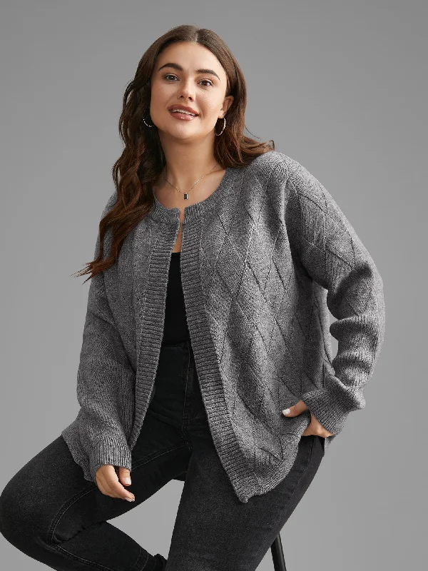 Solid Textured Open Front Cardigan