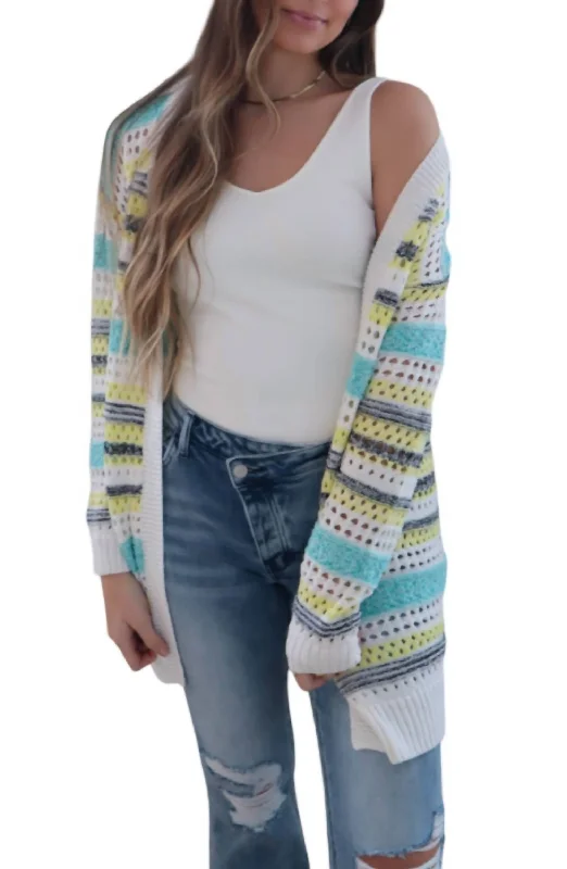 Spring Fling Cardigan In Blue/yellow/white