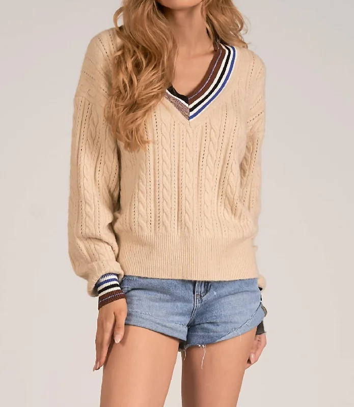 Varsity Stripe Sweater In Cream