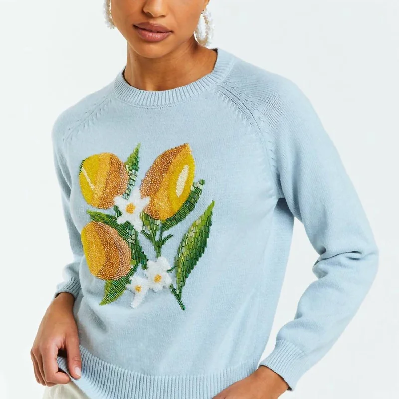 Women's Delilah Long Sleeve Cotton Sweater In Blue Lemon