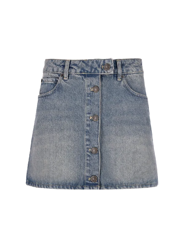 a-line button-up denim mini skirt