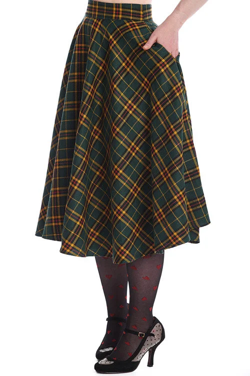 Banned Highland Swing Skirt Green Mustard and Red Tartan