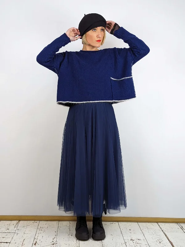 BLUE BASICS Midi Tulle Skirt - Navy Blue