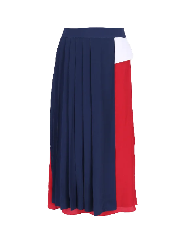 colour-block pleated midi skirt