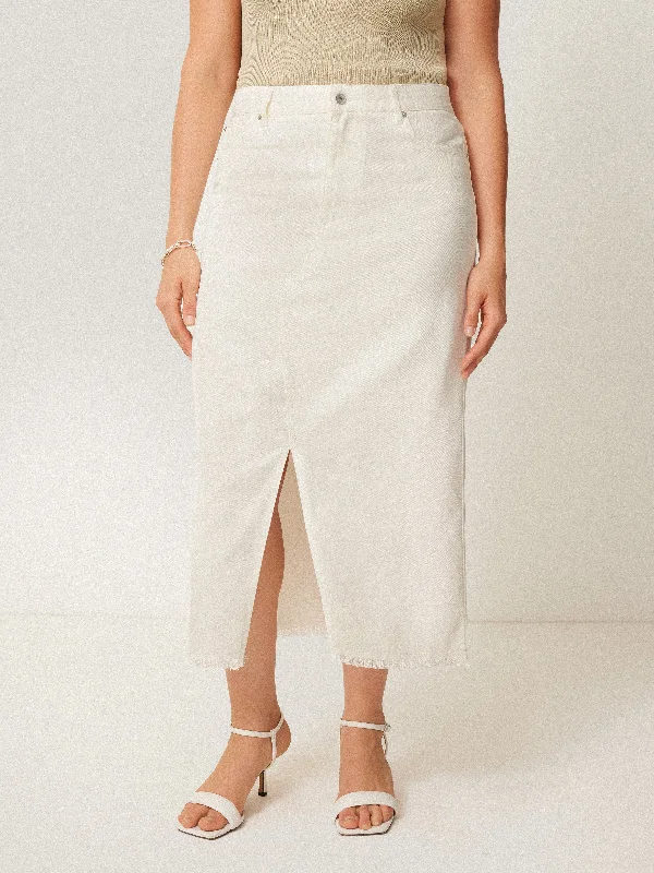 Denim Maxi Split Front Skirt | Ecru