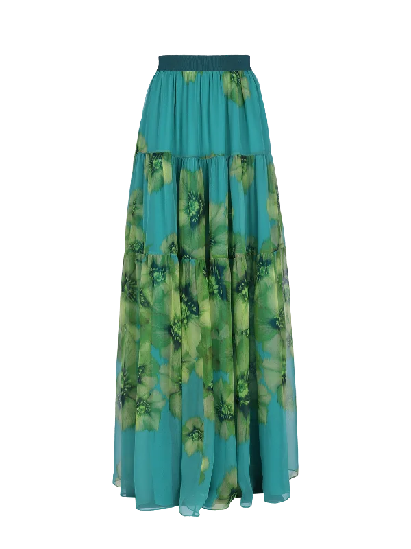 floral-print silk-chiffon tiered maxi skirt